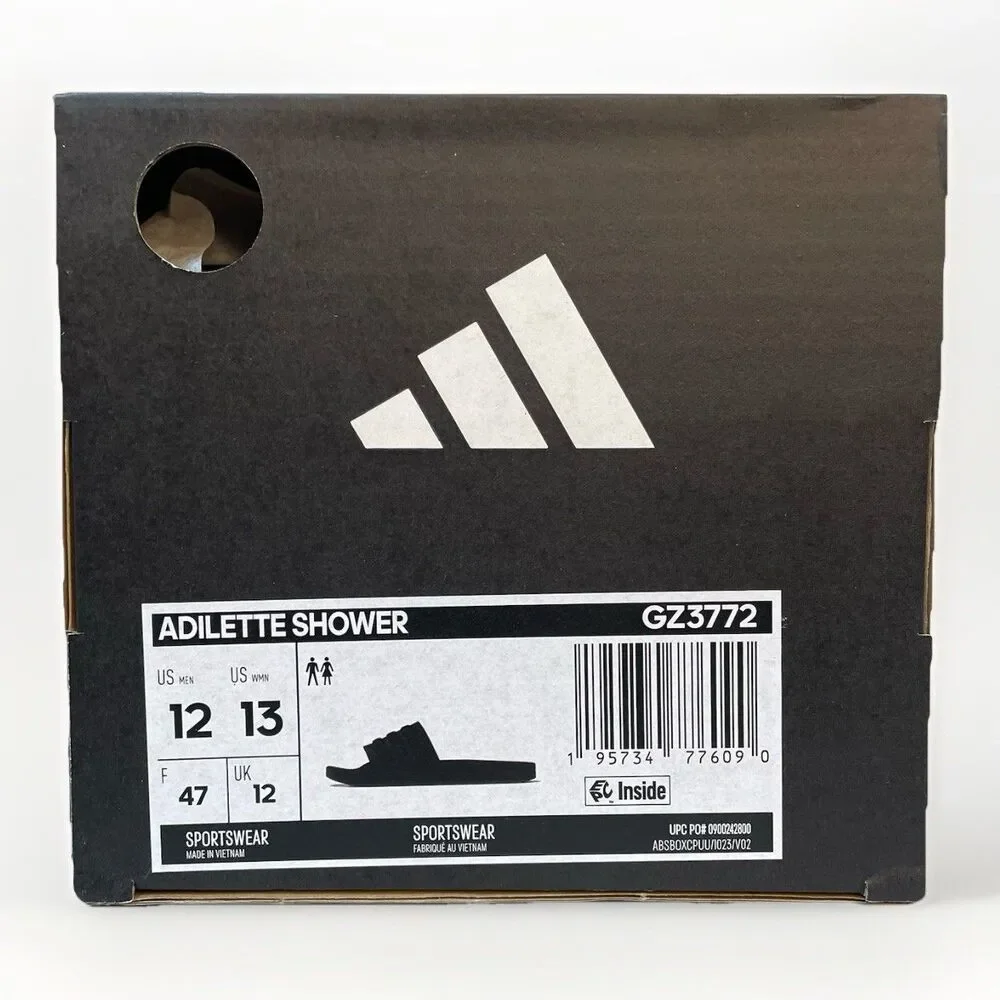 Adidas Adilette Shower Slip On Slides Men 12 Women 13 Core Triple Black GZ3772